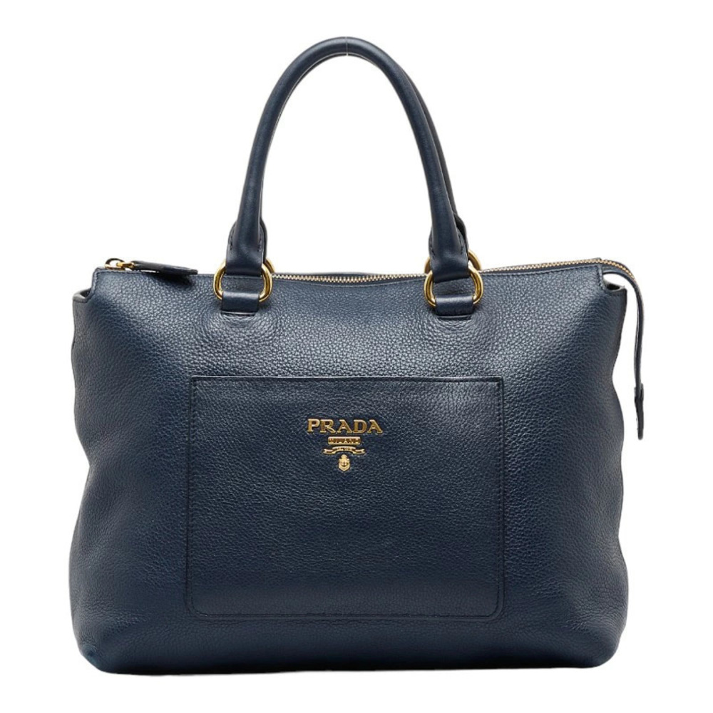 Prada leather pebbled Daino Vitello Baltico blue handbag Blue